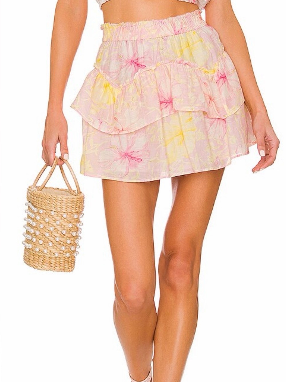 Loveshackfancy Floral Ruffle Mini Skirt - Pink Yellow XS